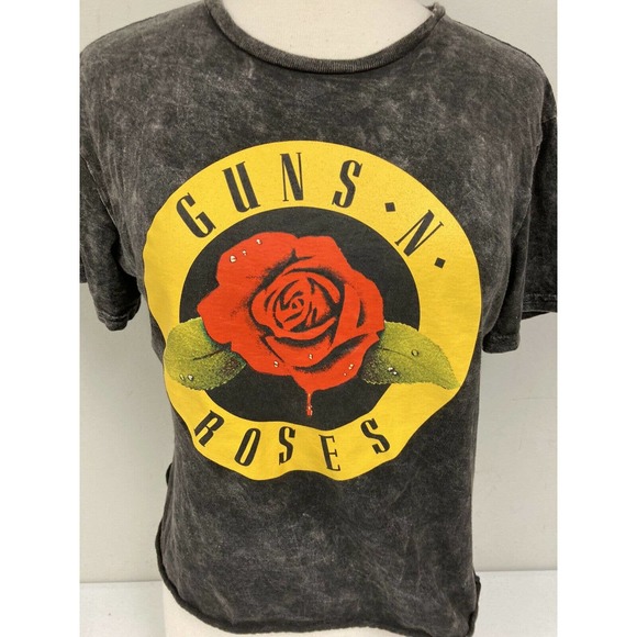 Guns N Roses Rock Band Logo T-Shirt Medium Cut Crop Top Acid Wash Axl Rose Slash - Picture 2 of 4
